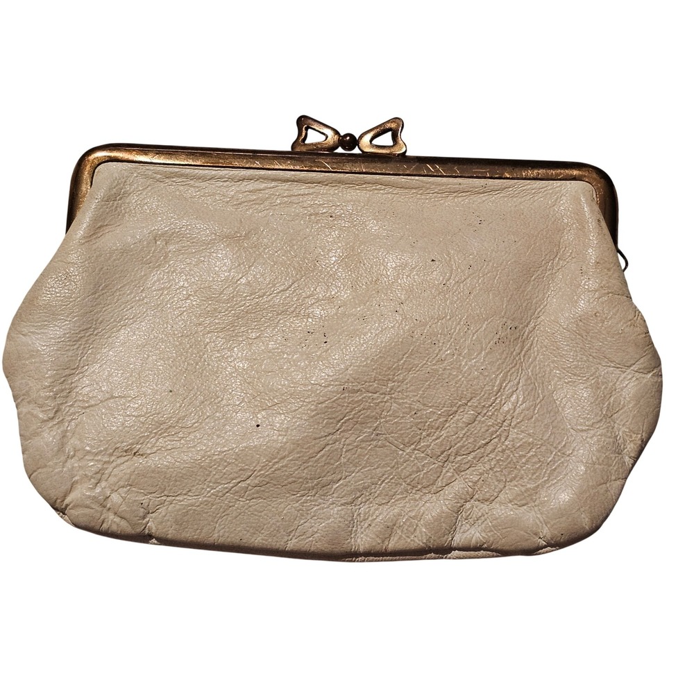 Vintage "Budd Leather" Creation‎ Kiss Lock Coin Purse White Genuine Leather REX